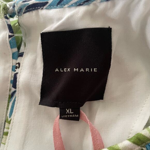 Alex Marie Top Bondi Linen Blend Short Sleeve Crew Neck Sz XL Bird Tropical - Picture 2 of 8